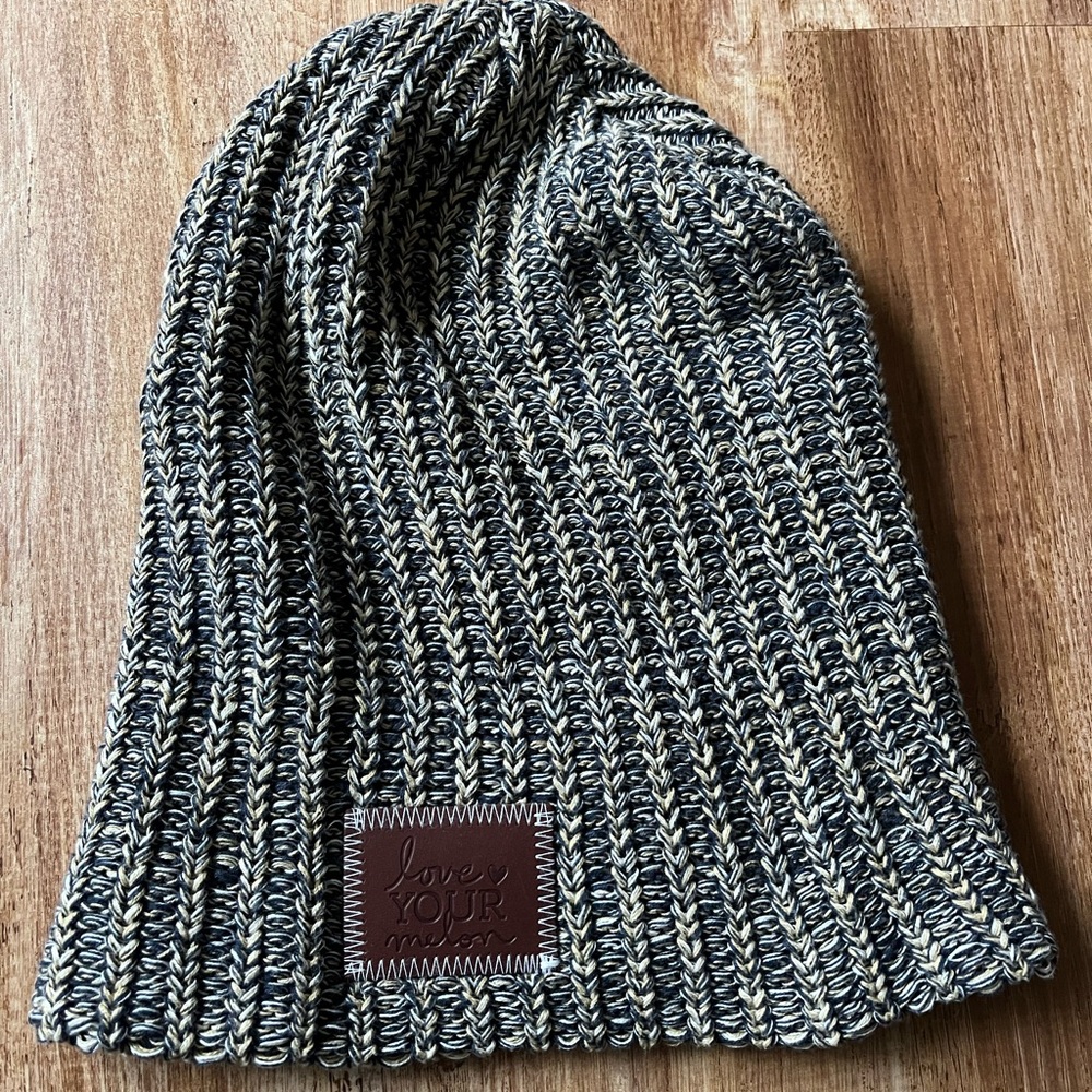 Love Your Melon Beanie Navy Blue Tan Gold